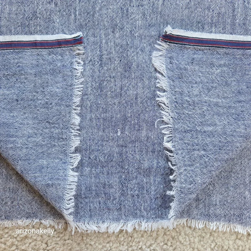 Aqua Wool Scarf With Ribbon Binding Navy Lightweight